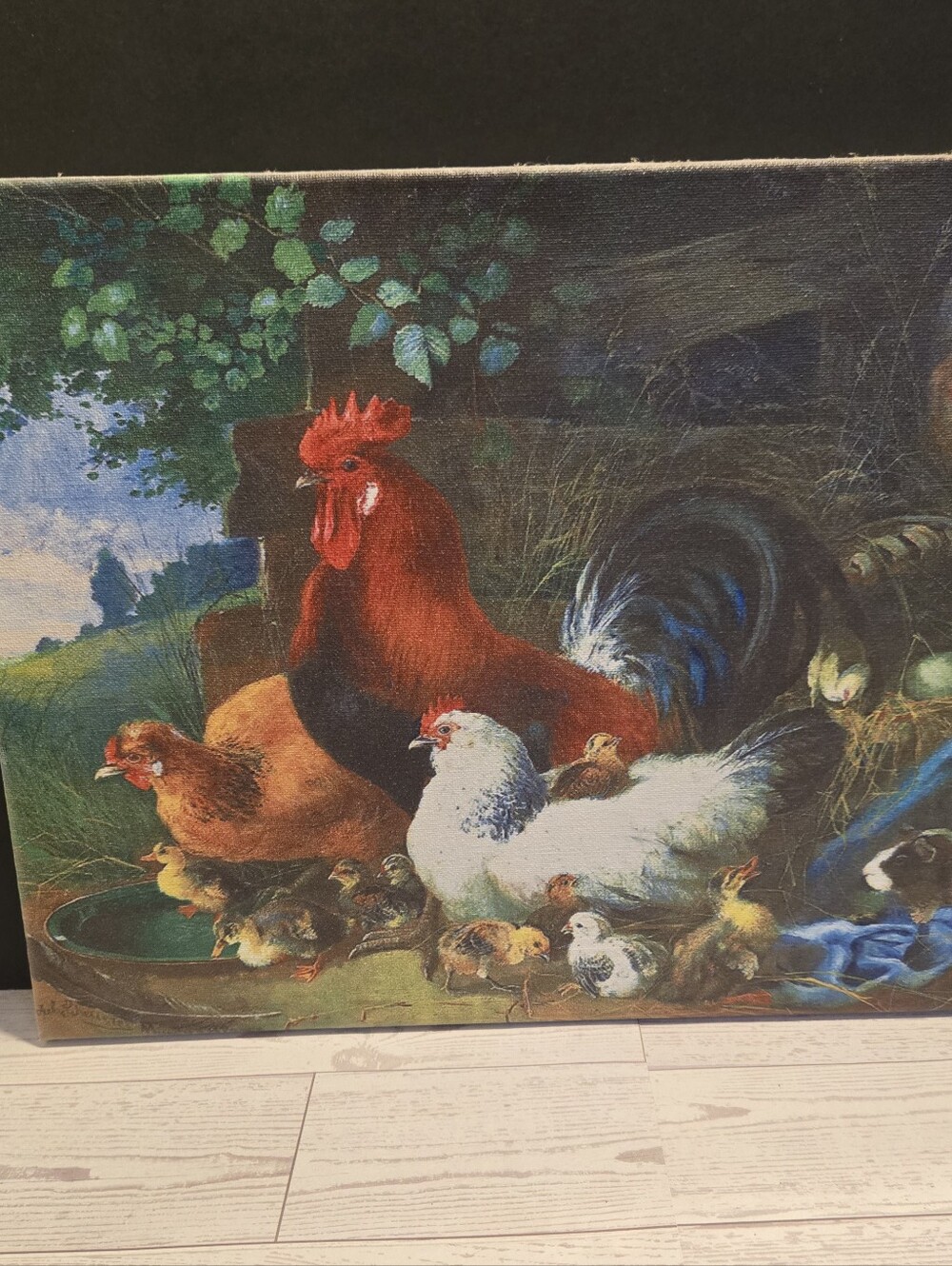 Rustic Rooster and Hens Art Print - Multicolor